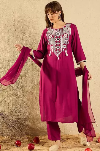 Women Ethnic Motifs Embroidered Regular Mirror Work Kurta with Trousers & With Dupatta