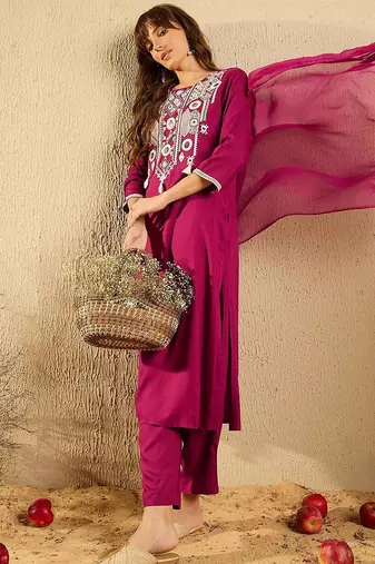 Women Ethnic Motifs Embroidered Regular Mirror Work Kurta with Trousers & With Dupatta