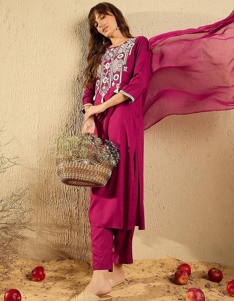 Women Ethnic Motifs Embroidered Regular Mirror Work Kurta with Trousers & With Dupatta