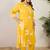 Plus Size Yellow Printed A-Line Kurta Trousers Set