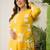 Plus Size Yellow Printed A-Line Kurta Trousers Set