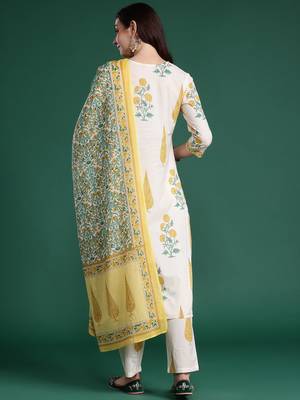 Floral Printed Regular Pure Cotton Kurta with Trousers & With Dupatta 7