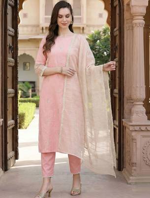 Women Regular Thread Work Kurta with Trousers & With Dupatta 2