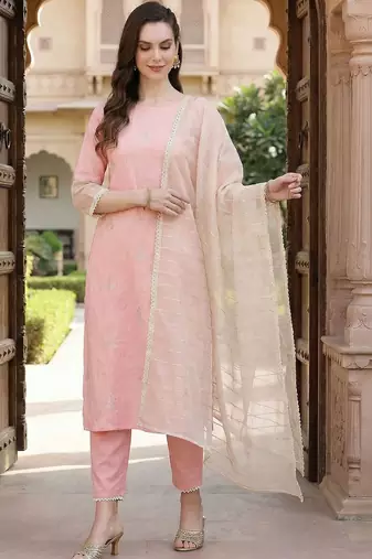 Women Regular Thread Work Kurta with Trousers & With Dupatta