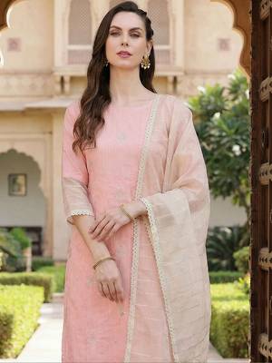 Women Regular Thread Work Kurta with Trousers & With Dupatta 4