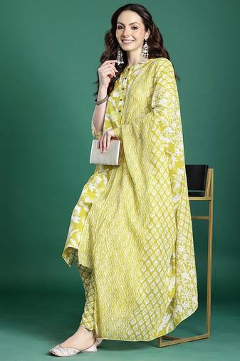 Floral Printed Regular Pure Cotton Kurta with Trousers & With Dupatta