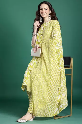Floral Printed Regular Pure Cotton Kurta with Trousers & With Dupatta