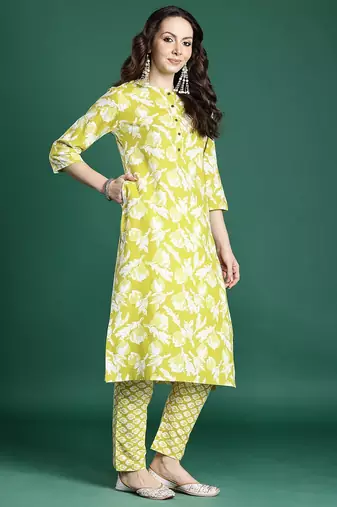 Floral Printed Regular Pure Cotton Kurta with Trousers & With Dupatta