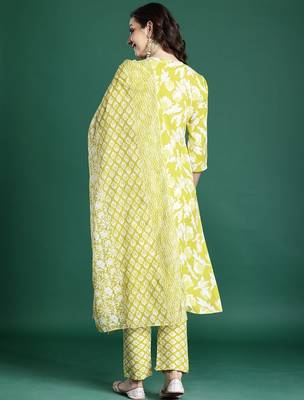 Floral Printed Regular Pure Cotton Kurta with Trousers & With Dupatta 6