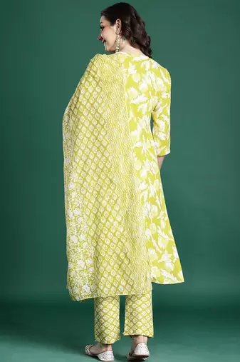 Floral Printed Regular Pure Cotton Kurta with Trousers & With Dupatta