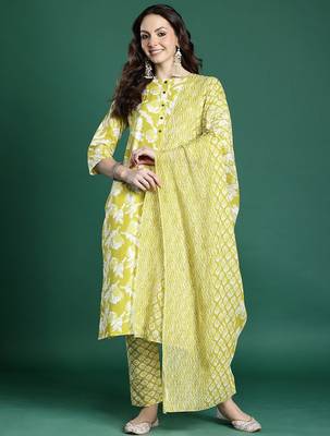 Floral Printed Regular Pure Cotton Kurta with Trousers & With Dupatta 7