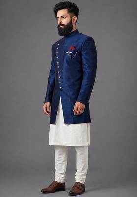 Navy blue art silk indo western set 2