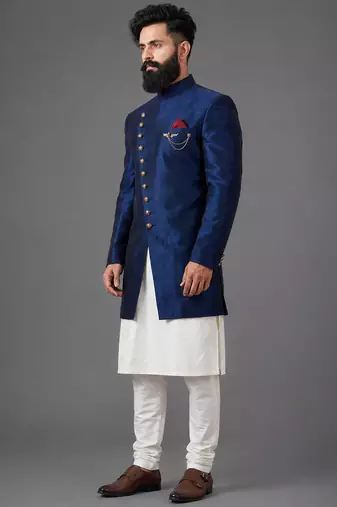 Navy blue art silk indo western set