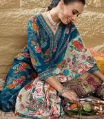 Floral Printed Mirror Work V-Neck Straight Kurta With Trousers And Dupatta