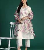 Yoke Design Zari Pure Cotton Kurta With Trousers & Dupatta