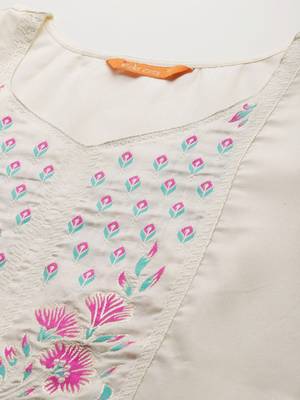 Yoke Design Zari Pure Cotton Kurta With Trousers & Dupatta 3