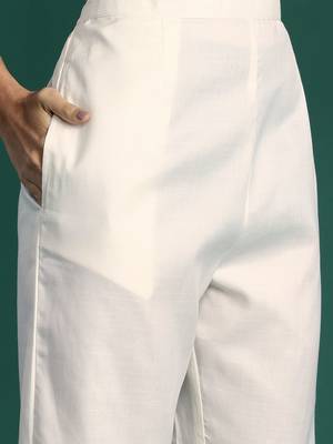 Yoke Design Zari Pure Cotton Kurta With Trousers & Dupatta 4