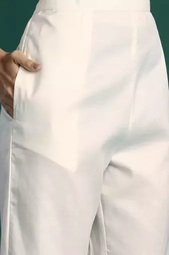 Yoke Design Zari Pure Cotton Kurta With Trousers & Dupatta