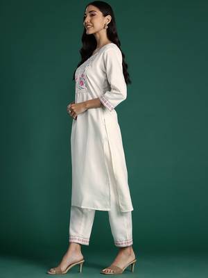 Yoke Design Zari Pure Cotton Kurta With Trousers & Dupatta 6