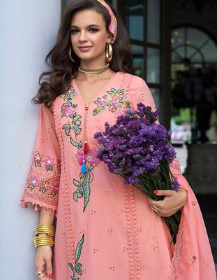 Women Floral Embroidered Regular Sequinned Pure Cotton Kurta with Trousers & With Dupatta 1