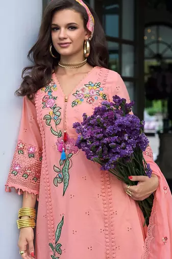 Women Floral Embroidered Regular Sequinned Pure Cotton Kurta with Trousers & With Dupatta