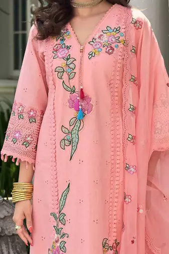 Women Floral Embroidered Regular Sequinned Pure Cotton Kurta with Trousers & With Dupatta