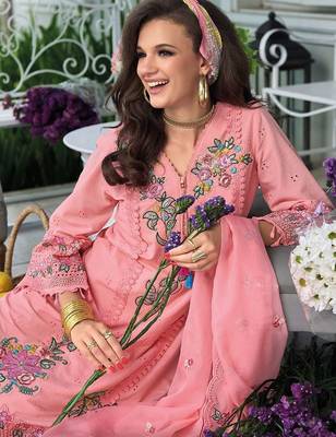 Women Floral Embroidered Regular Sequinned Pure Cotton Kurta with Trousers & With Dupatta 6