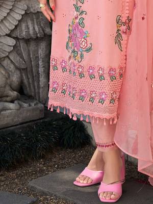Women Floral Embroidered Regular Sequinned Pure Cotton Kurta with Trousers & With Dupatta 7