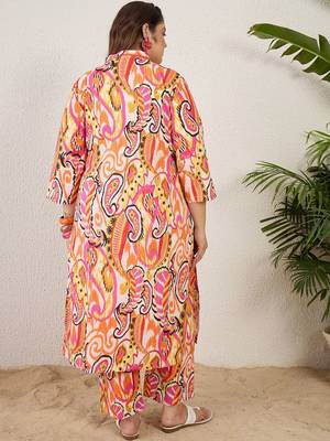 Plus Size Paisley Printed Panelled Pure Cotton Kurta with Trousers 4