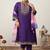 Plus Size Purple Embroidered Straight Kurta Trousers With Dupatta Set