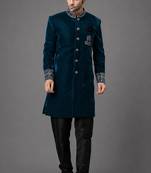 Navy blue velvet sherwani set