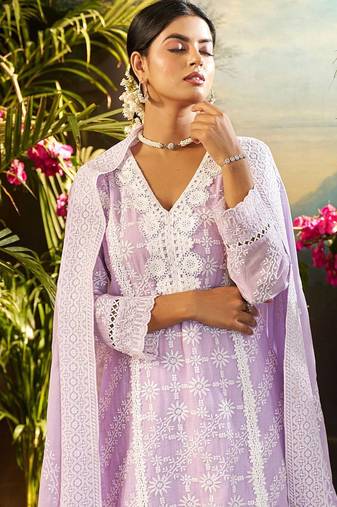 Women Solid Embroidered Cotton Kurta with Trousers & Dupatta