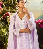 Women Solid Embroidered Cotton Kurta with Trousers & Dupatta