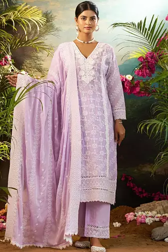 Women Solid Embroidered Cotton Kurta with Trousers & Dupatta