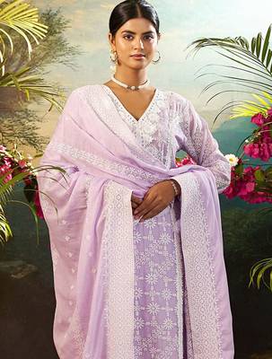 Women Solid Embroidered Cotton Kurta with Trousers & Dupatta 6