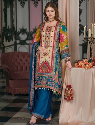 Women Ethnic Motifs Printed Regular Mirror Work Kurta with Palazzos & With Dupatta 1