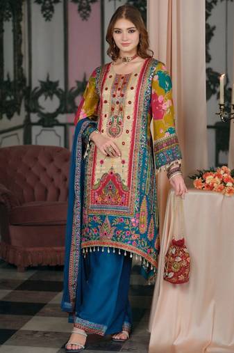 Women Ethnic Motifs Printed Regular Mirror Work Kurta with Palazzos & With Dupatta