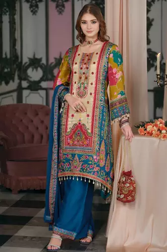 Women Ethnic Motifs Printed Regular Mirror Work Kurta with Palazzos & With Dupatta