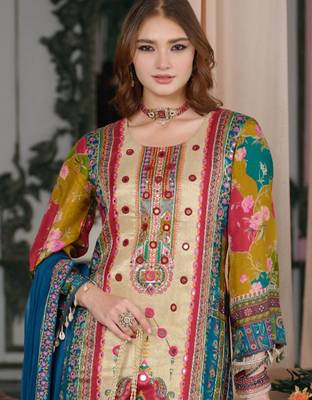Women Ethnic Motifs Printed Regular Mirror Work Kurta with Palazzos & With Dupatta 2