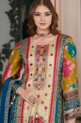 Women Ethnic Motifs Printed Regular Mirror Work Kurta with Palazzos & With Dupatta