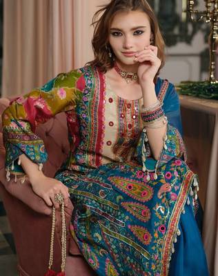 Women Ethnic Motifs Printed Regular Mirror Work Kurta with Palazzos & With Dupatta 6