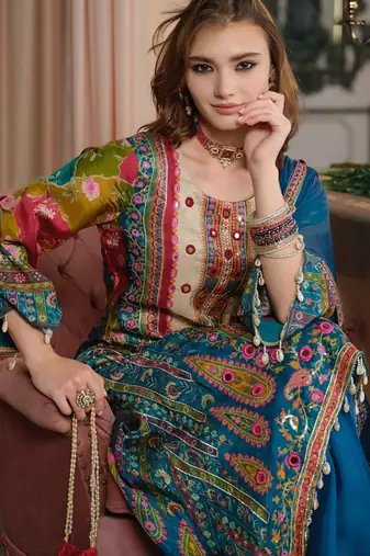 Women Ethnic Motifs Printed Regular Mirror Work Kurta with Palazzos & With Dupatta
