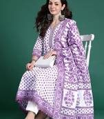 Floral Printed Pure Cotton Kurta with Trousers & Dupatta