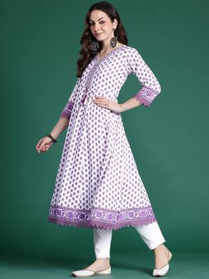 Floral Printed Pure Cotton Kurta with Trousers & Dupatta 6