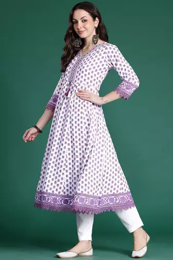 Floral Printed Pure Cotton Kurta with Trousers & Dupatta