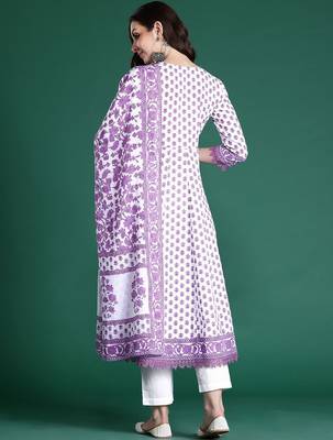 Floral Printed Pure Cotton Kurta with Trousers & Dupatta 7
