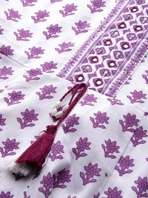 Floral Printed Pure Cotton Kurta with Trousers & Dupatta 8