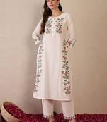 Women Floral Embroidered Regular Thread Work Pure Cotton Kurta with Trousers