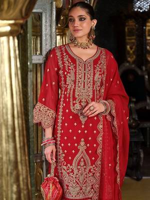 Ethnic Motifs Embroidered Sequinned Kurta with Trousers & Dupatta 1