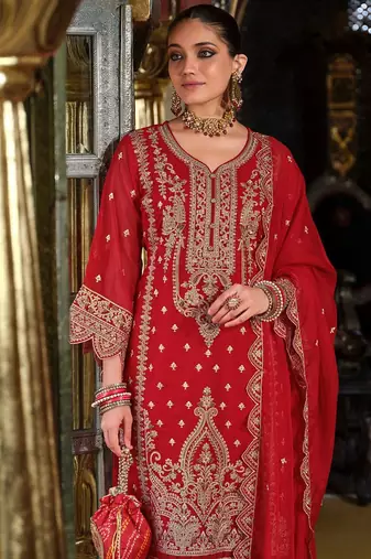 Ethnic Motifs Embroidered Sequinned Kurta with Trousers & Dupatta